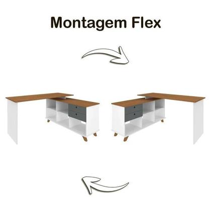 Imagem de Conjunto 4 Escrivaninhas Retrô em L para Escritório e Home Office com 2 Gavetas e 5 Nichos Gold