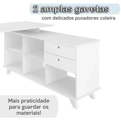 Imagem de Conjunto 4 Escrivaninhas Retrô em L para Escritório e Home Office com 2 Gavetas e 5 Nichos Gold