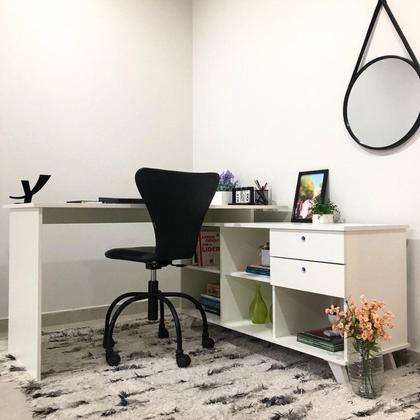 Imagem de Conjunto 4 Escrivaninhas Retrô em L para Escritório e Home Office com 2 Gavetas e 5 Nichos Gold