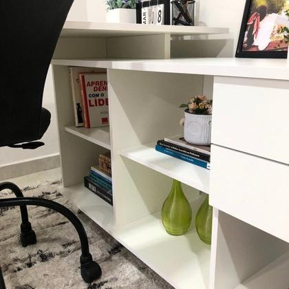 Imagem de Conjunto 4 Escrivaninhas Retrô em L para Escritório e Home Office com 2 Gavetas e 5 Nichos Gold