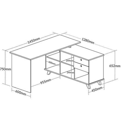 Imagem de Conjunto 4 Escrivaninhas Retrô em L para Escritório e Home Office com 2 Gavetas e 5 Nichos Gold