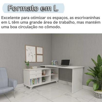 Imagem de Conjunto 4 Escrivaninhas Retrô em L para Escritório e Home Office com 2 Gavetas e 5 Nichos Gold
