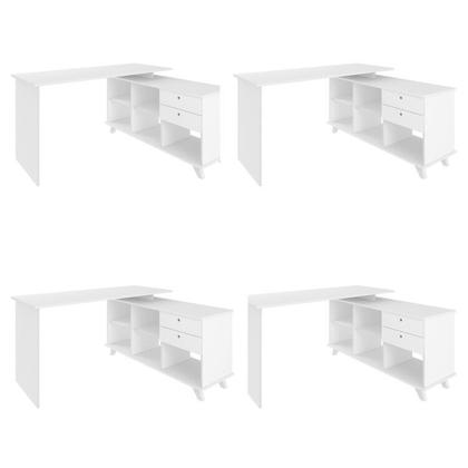 Imagem de Conjunto 4 Escrivaninhas Retrô em L para Escritório e Home Office com 2 Gavetas e 5 Nichos Gold