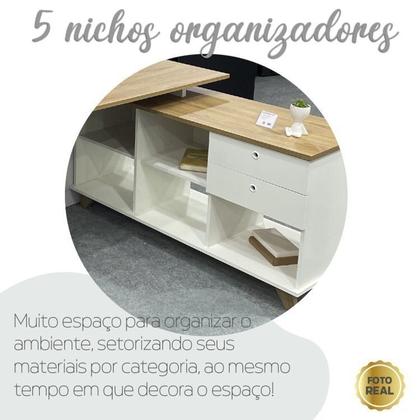 Imagem de Conjunto 4 Escrivaninhas Retrô em L para Escritório e Home Office com 2 Gavetas e 5 Nichos Gold