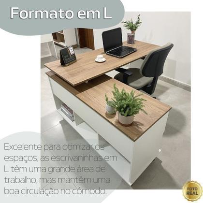 Imagem de Conjunto 4 Escrivaninhas Retrô em L para Escritório e Home Office com 2 Gavetas e 5 Nichos Gold