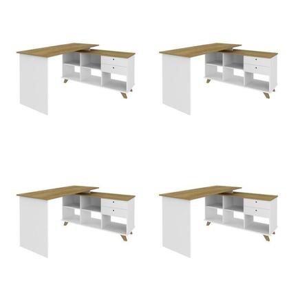 Imagem de Conjunto 4 Escrivaninhas Retrô em L para Escritório e Home Office com 2 Gavetas e 5 Nichos Gold
