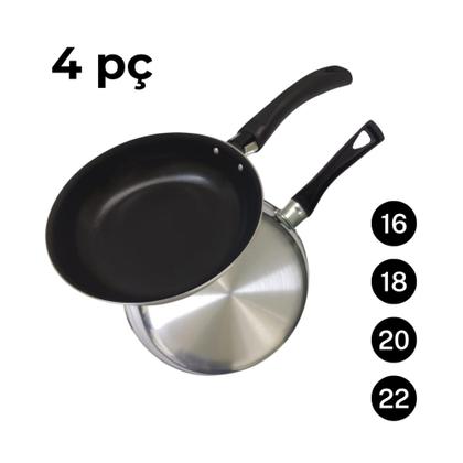 Imagem de Conjunto 4 Frigideiras Antiaderente Alumínio Polido 16-18-20-22 cm