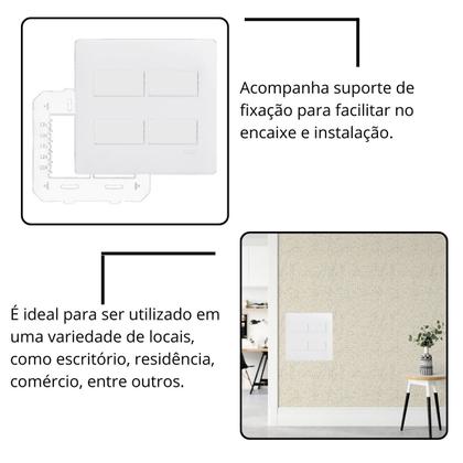 Imagem de Conjunto 4 Interruptor Simples com Suporte 4x4 Branco Fame