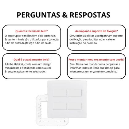 Imagem de Conjunto 4 Interruptor Simples com Suporte 4x4 Branco Fame