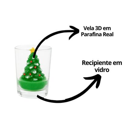 Imagem de Conjunto 4 Mini Velas Natalinas Decorativas 3D com Castiçal Vidro Papai Noel, Boneco de Neve, Pinheiro e Casa