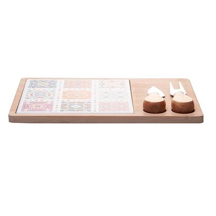 Imagem de Conjunto 4 pçs para Queijo com Bandeja em Bambu e Tábua Ladrilho 20818 - Wolff