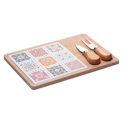 Imagem de Conjunto 4 pçs para Queijo com Bandeja em Bambu e Tábua Ladrilho 20818 - Wolff