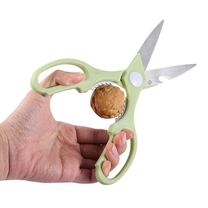 Imagem de Conjunto 4 Pçs Sortido Utensílios de Cozinha Inox Tesoura Descascador Faca Tabua Frutas Verduras Legumes Abridor de Garrafas Quebra Nozes Castanhas