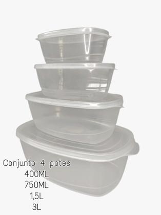 Imagem de Conjunto 4 Peças Potes Plásticos Transparente Bpa Free