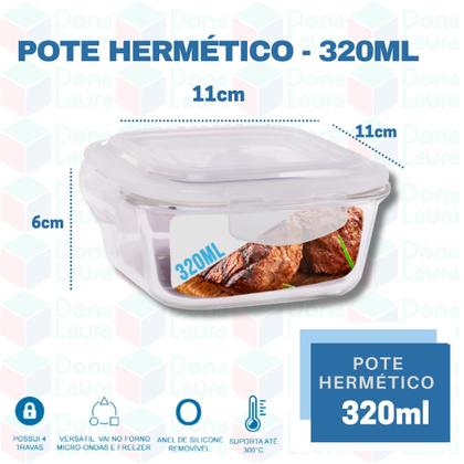 Imagem de Conjunto 4 Pote Vidro Hermético Marmita Tampa Plástico 320ml