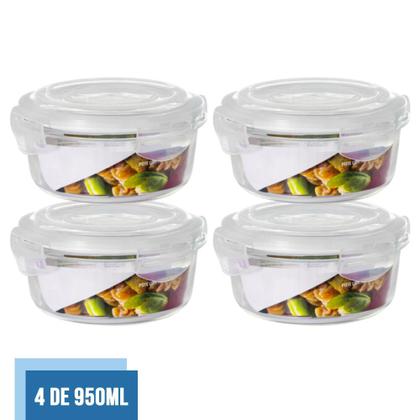 Imagem de Conjunto 4 Potes 950ml Vidro Hermético Mantimentos Marmita