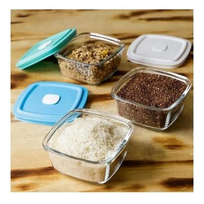 Imagem de Conjunto 4 Potes Marmita Vasilha Vidro C/ Tampa 500ml Nadir