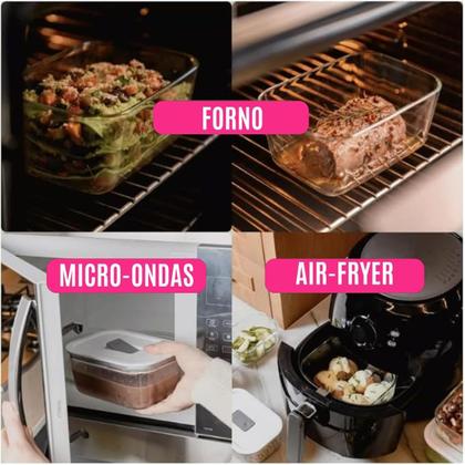 Imagem de Conjunto 4 Potes Transparentes Herméticos 370ml Tampa Marmita Fresh Lock Vidro Organização Cozinha Geladeira Microondas