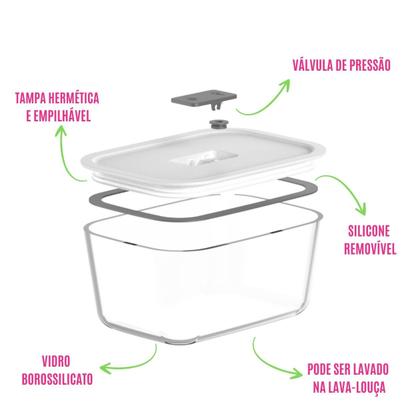 Imagem de Conjunto 4 Potes Transparentes Herméticos 370ml Tampa Marmita Fresh Lock Vidro Organização Cozinha Geladeira Microondas