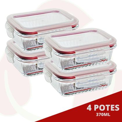 Imagem de Conjunto 4 Potes Trava Hermético Fit 640ml Vidro Retangular