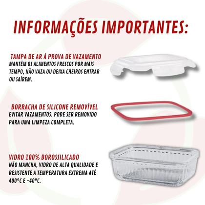 Imagem de Conjunto 4 Potes Trava Hermético Fit 640ml Vidro Retangular