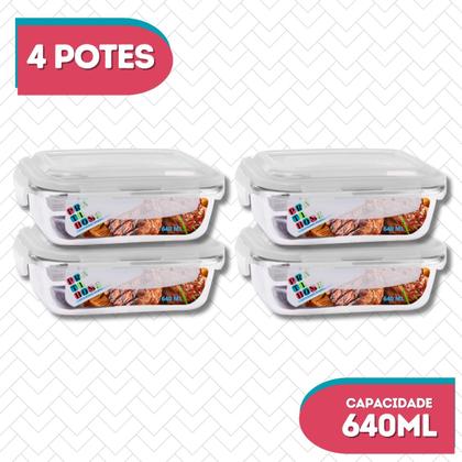 Imagem de Conjunto 4 Potes Vidro Hermético Marmita Mantimentos 640ml