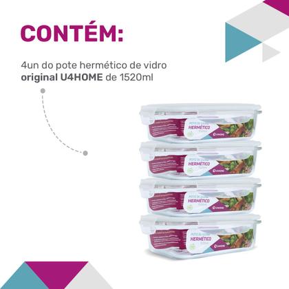 Imagem de Conjunto 4 Potes Vidro Herméticos Marmita Mantimentos 1520ml