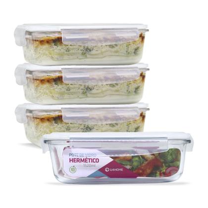 Imagem de Conjunto 4 Potes Vidro Herméticos Marmita Mantimentos 1520ml