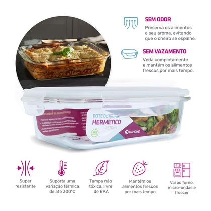 Imagem de Conjunto 4 Potes Vidro Herméticos Marmita Mantimentos 1520ml