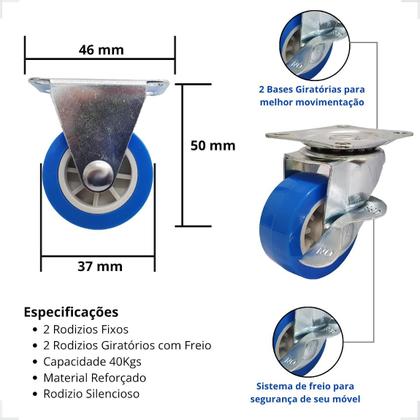 Imagem de Conjunto 4 Rodas Giratorias 1.5 Com sistema Freio Silenciosa