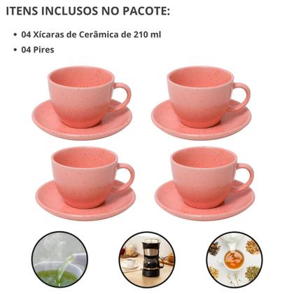 Imagem de Conjunto 4 Xícaras Café/Chá com Pires Cerâmica 210ml Premium