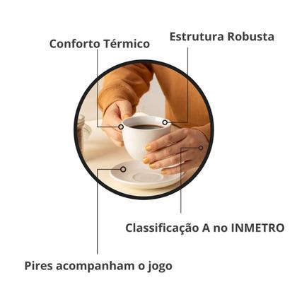 Imagem de Conjunto 4 Xícaras Café/Chá com Pires Cerâmica 210ml Premium