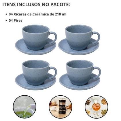 Imagem de Conjunto 4 Xícaras Café/Chá com Pires Cerâmica 210ml Premium