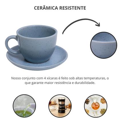Imagem de Conjunto 4 Xícaras Café/Chá com Pires Cerâmica 210ml Premium