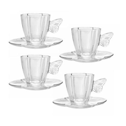 Imagem de Conjunto 4 Xícaras Café Com Pires Borboleta 80ml Vidro Butterfly