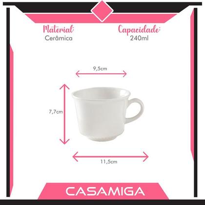 Imagem de Conjunto 4 Xícaras Chá Cerâmica 240Ml Perla Branco