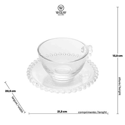 Imagem de Conjunto 4 Xícaras Chá Cristal de Chumbo com Pires Pearl 180ml