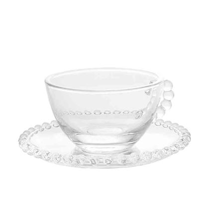 Imagem de Conjunto 4 Xícaras Chá Cristal de Chumbo com Pires Pearl 180ml