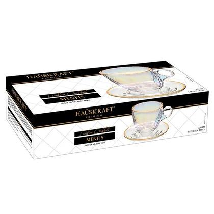 Imagem de Conjunto 4 Xícaras de Café com Pires Borda Dourada Linha Cristal Premium Transparente 85ml JGXC091RB - Hauskraft