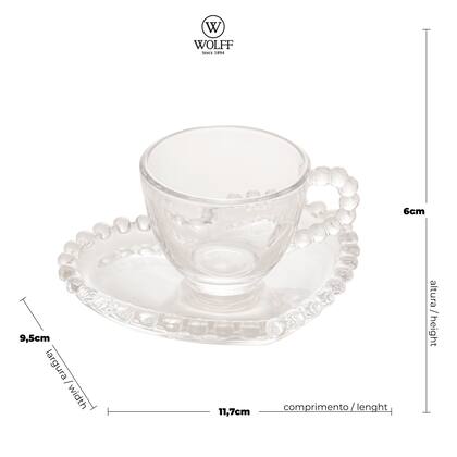 Imagem de Conjunto 4 Xícaras de Café de Cristal com Pires Coração Pearl 85ml