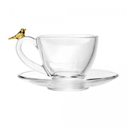 Imagem de conjunto 4 xicaras De chá Com Pires Golden Bird 180ml em Cristal Ecológico