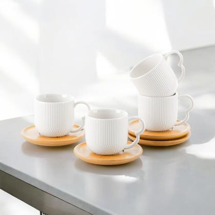 Imagem de Conjunto 4 Xícaras Oásis De Cerâmica C/Pires Café Chá 90ml