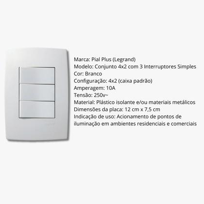 Imagem de Conjunto 4x2 3 Interruptores Simples Pial Plus