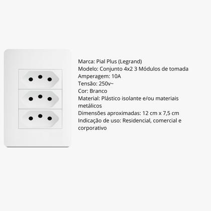 Imagem de Conjunto 4x2 3 tomadas de 10A Pial Plus