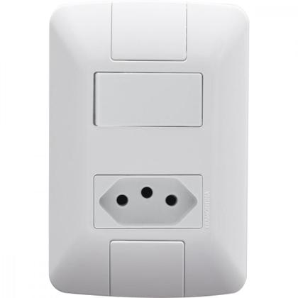 Imagem de Conjunto 4x2 com 1 Interruptor Paralelo 6 A 250 V e 1 Tomada 2P+T 20 A 250 V Tramontina Aria Branco