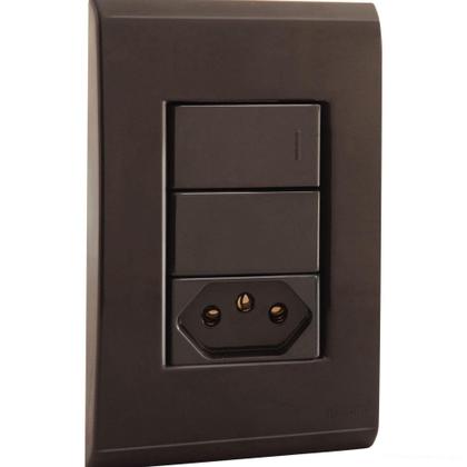 Imagem de Conjunto 4x2 com 1 Interruptor Simples 10 A 250 V e 1 Tomada 2P+T 10 A 250 V Tramontina Liz Grafite