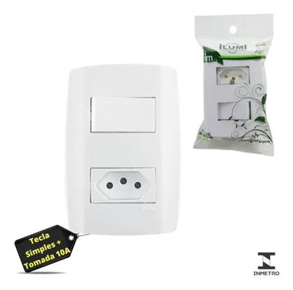 Imagem de CONJUNTO 4x2 COM 1 INTERRUPTOR SIMPLES ILUMI SLIM BRANCO COM PLACA + 1 TOMADA 3 PINOS 10A