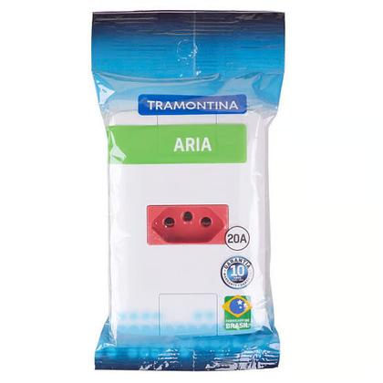Imagem de Conjunto 4x2 com 1 Tomada 2P+T 20 Amperes 250 Volts Branco e Vermelho Aria - 57241015 - TRAMONTINA