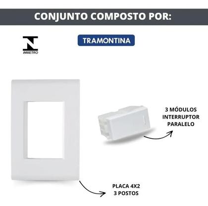 Imagem de Conjunto 4x2 Com 3 Interruptores Simples Tramontina Liz 10 A 250v Branco
