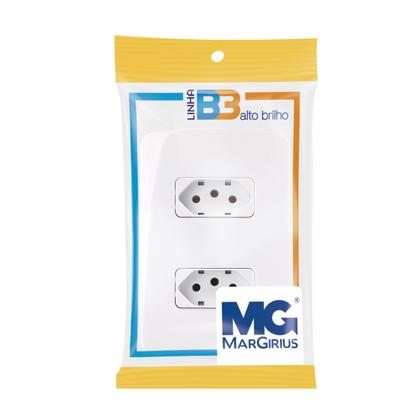 Imagem de Conjunto 4x2 Tomada Dupla 10A 2p+T B3 Branca Margirius